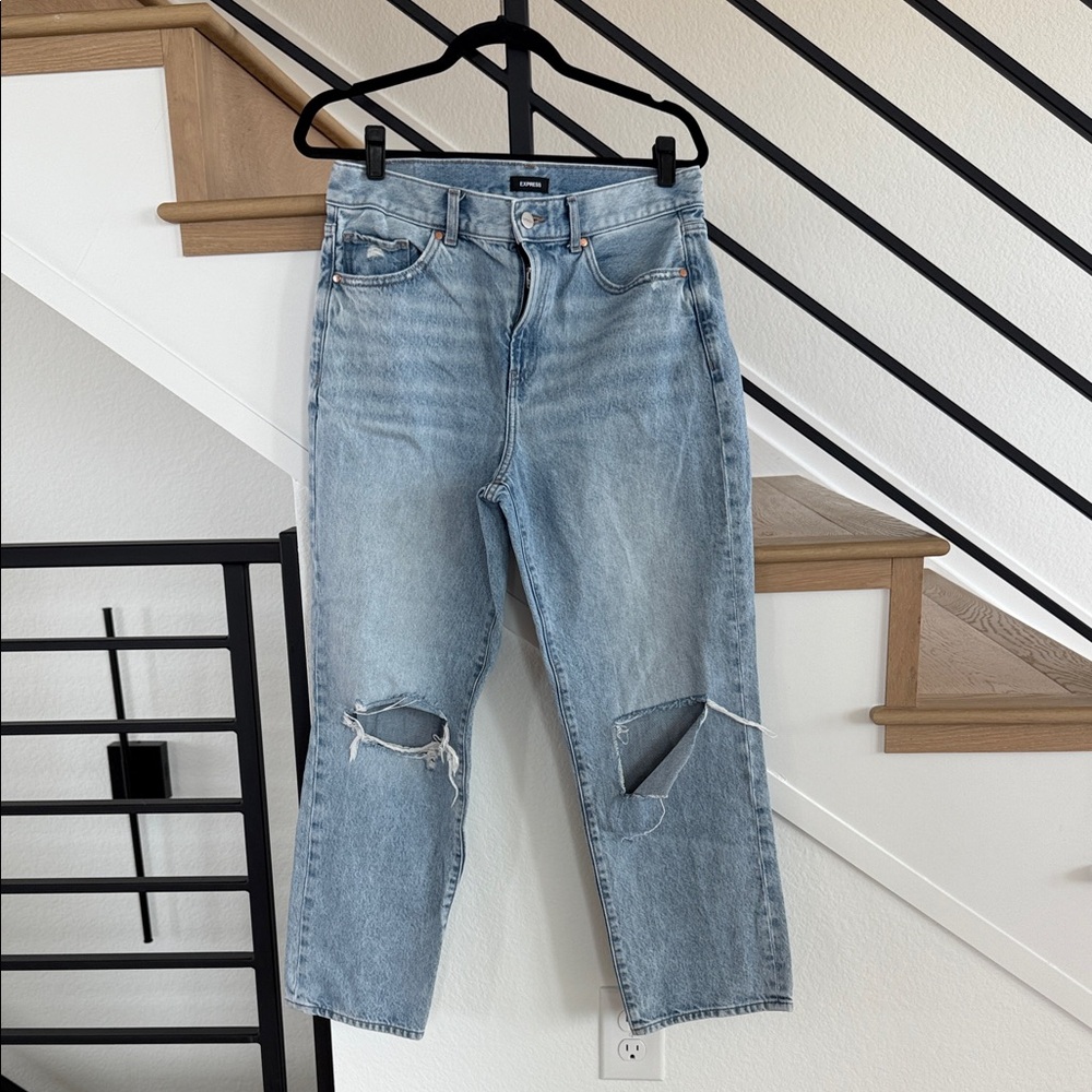 Express Light Blue Distressed Boyfriend Jeans